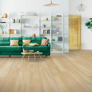 Light colored laminate flooring in living room